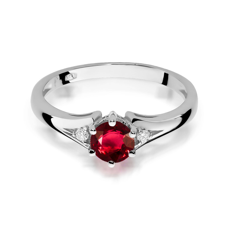 Diamantový prsteň Radiance z bieleho zlata s rubínom, 14k