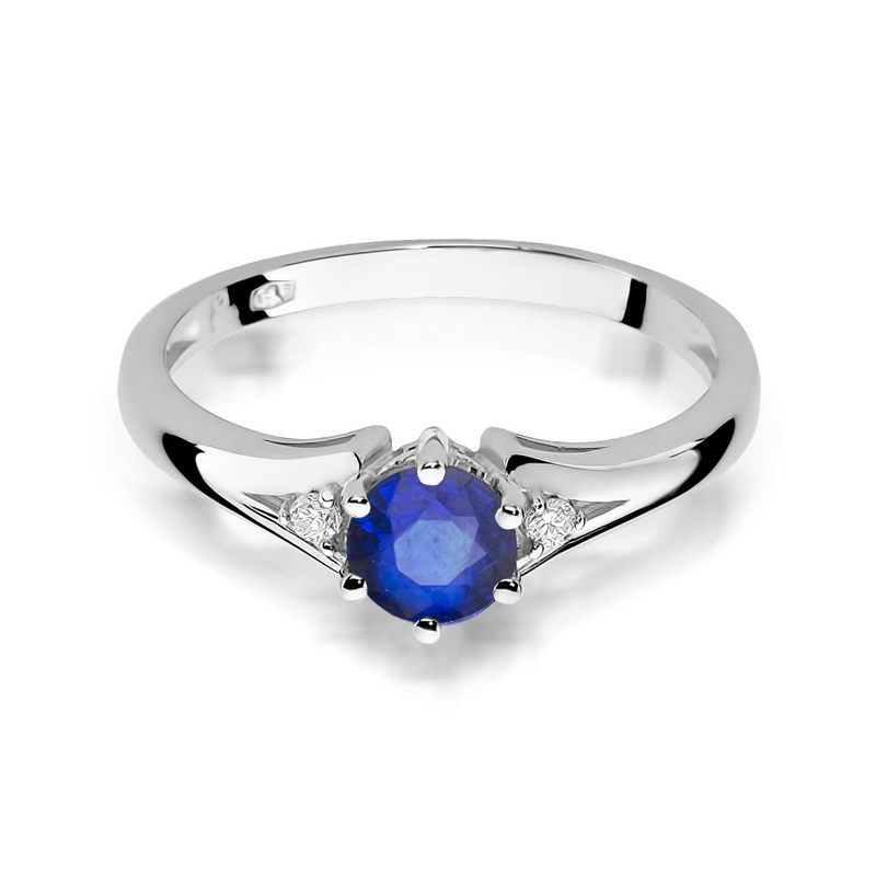Diamantový prsteň Radiance z bieleho zlata so zafírom, 14k
