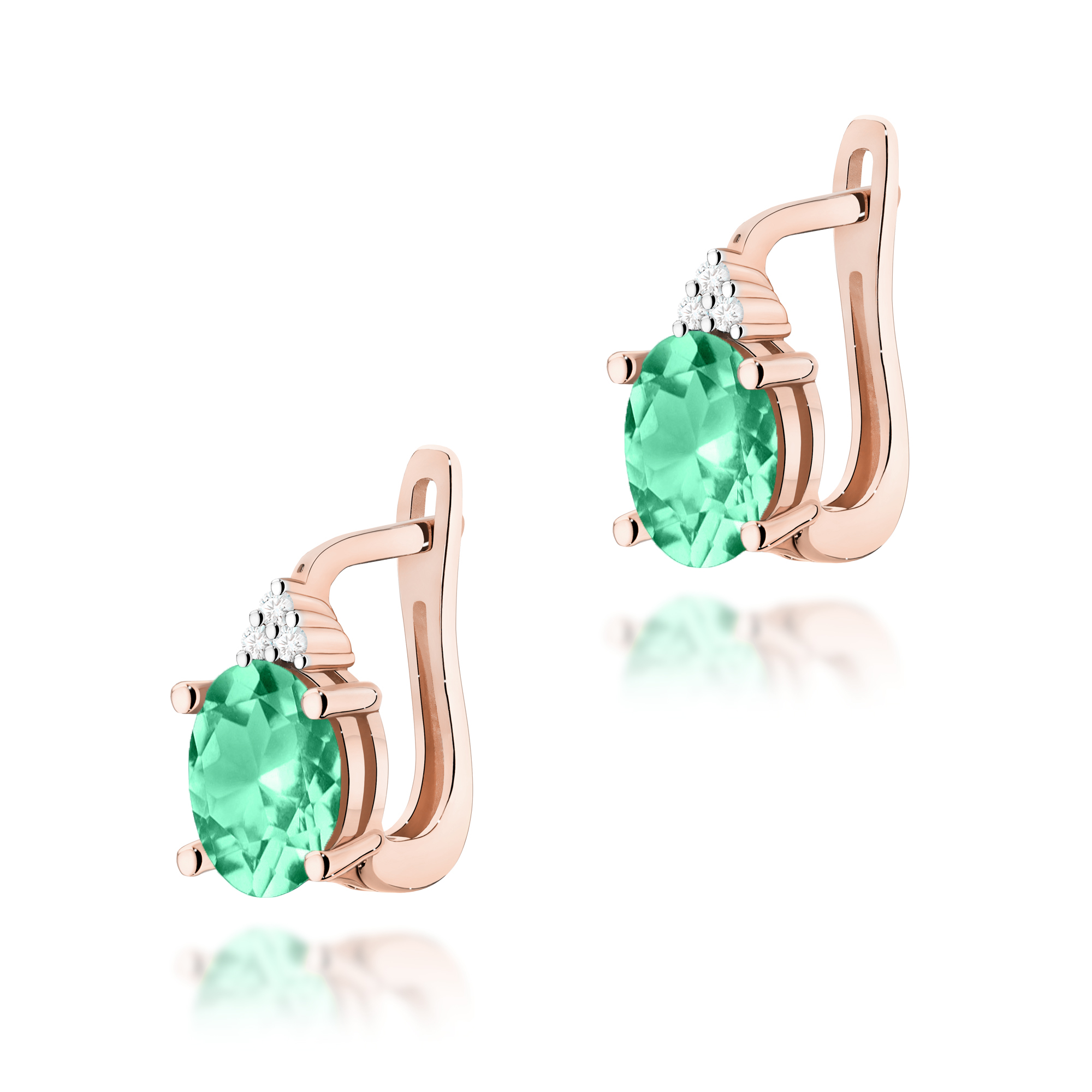 Diamantové náušnice so smaragdom 0,70ct a anglickým zapínaním z ružového zlata, 14k